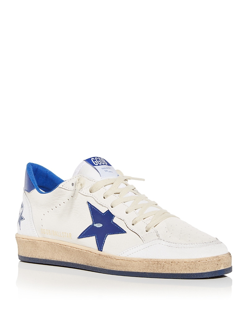 Golden Goose Ballstar White Low Top Sneakers With Star Patch On The Side And Maxi Lettering On The Rear In Leathe