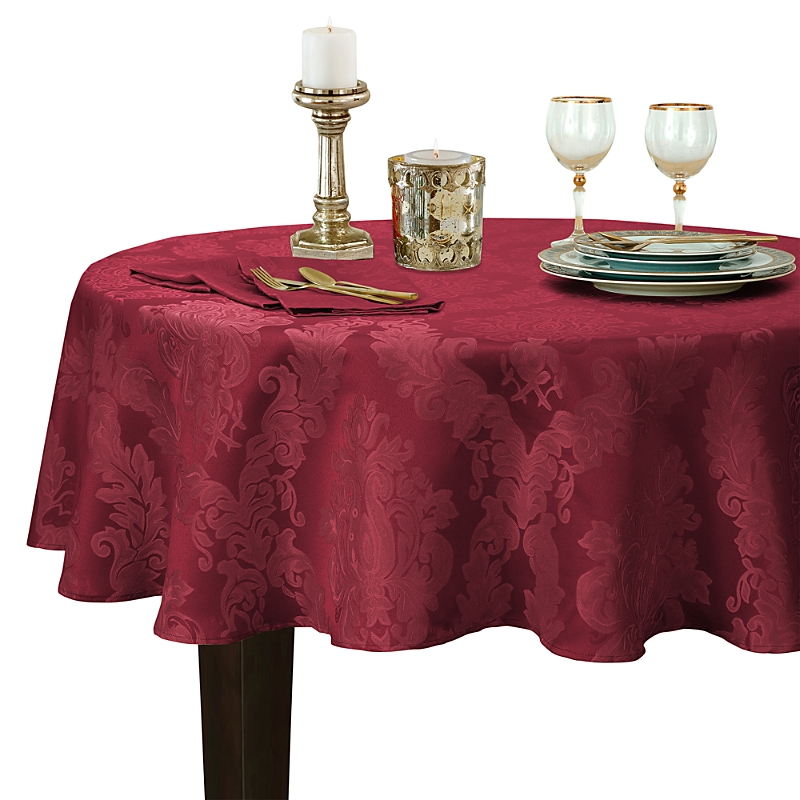 Elrene Home Fashions Elrene Barcelona Jacquard Damask Round Tablecloth, 90 X 90 In Burgundy
