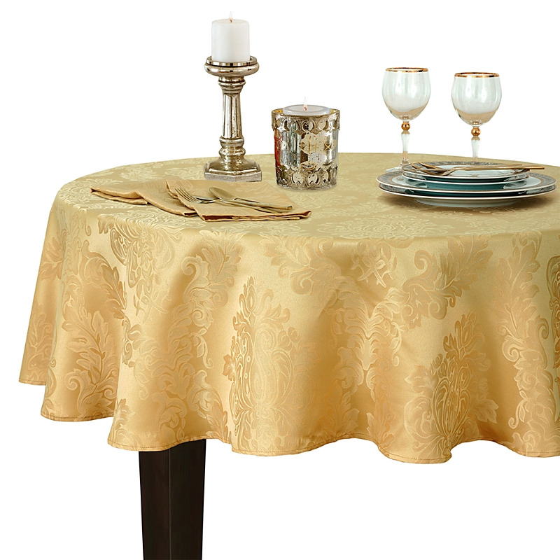 Elrene Home Fashions Elrene Barcelona Jacquard Damask Round Tablecloth, 70 X 70 In Gold