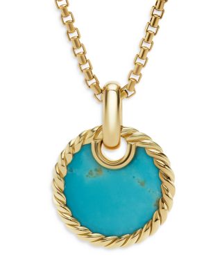 David Yurman 18K Yellow Gold Dy Elements Turquoise Disc Pendant