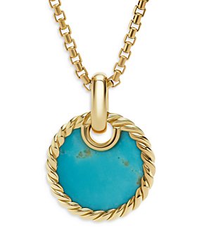 David Yurman - DY Elements® Disc Pendant in 18K Yellow Gold with Turquoise