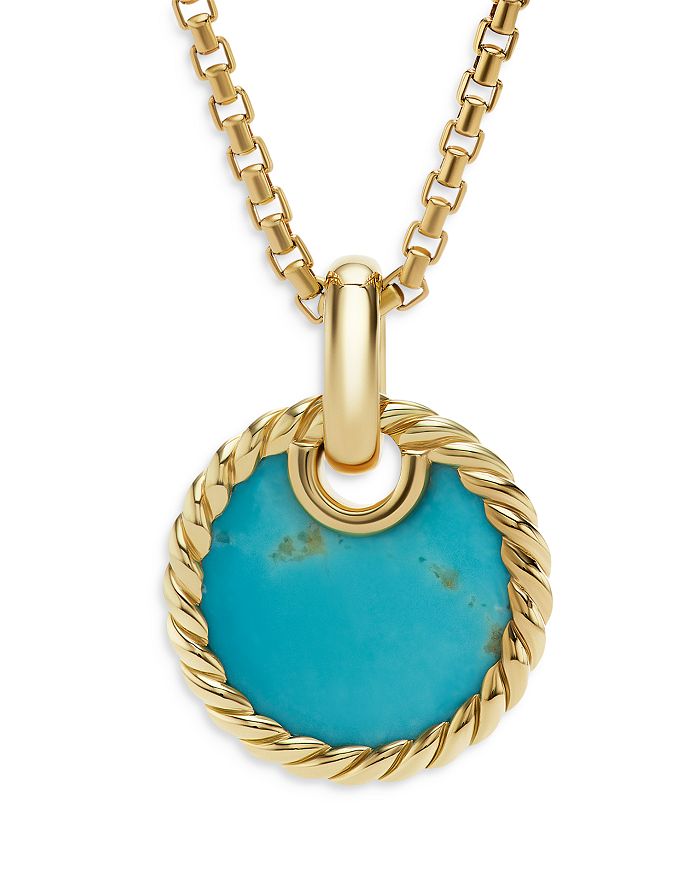 David Yurman - DY Elements&reg; Disc Pendant in 18K Yellow Gold with Turquoise
