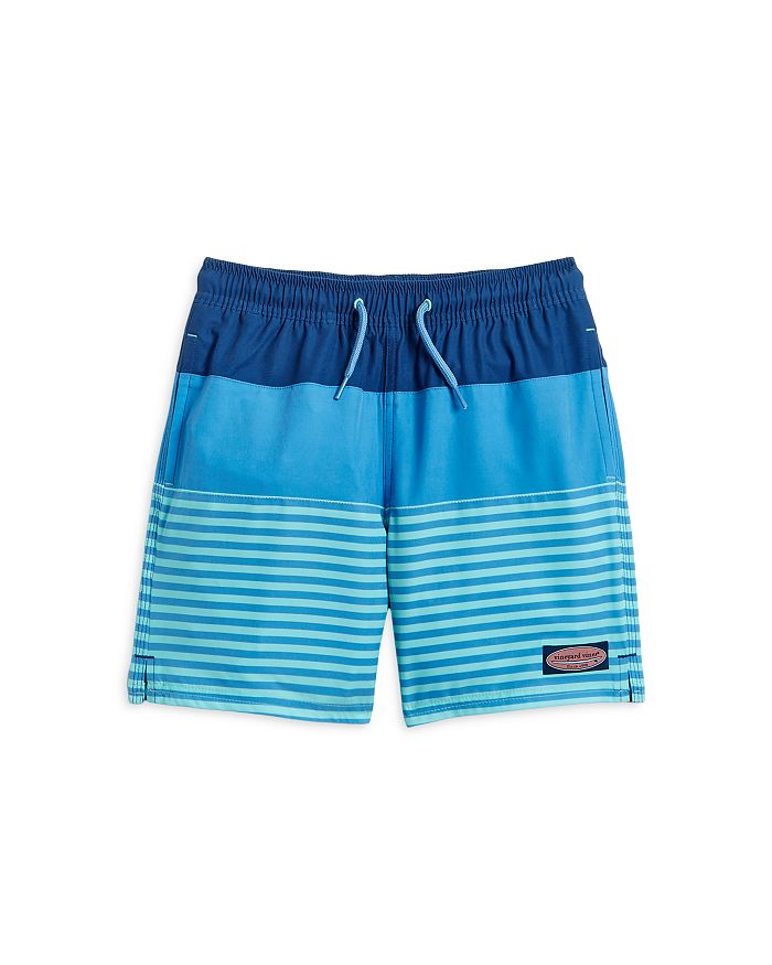 Vineyard Vines Boys Chappy Color Blocked Stripe Swim Trunks