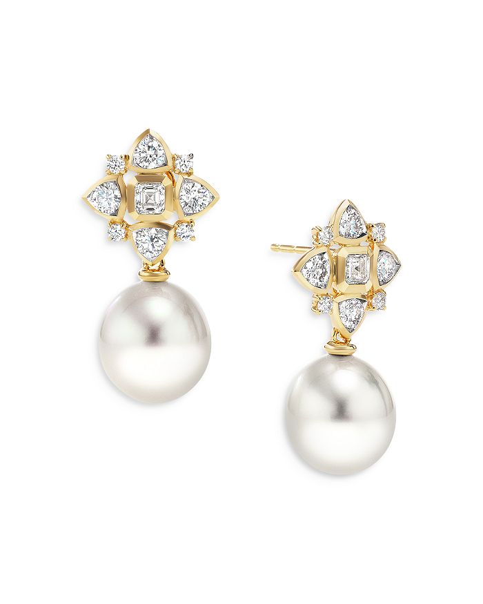 David Yurman - 18K Yellow Gold Renaissance Cultured South Sea Pearl & Diamond Flower Drop Earrings