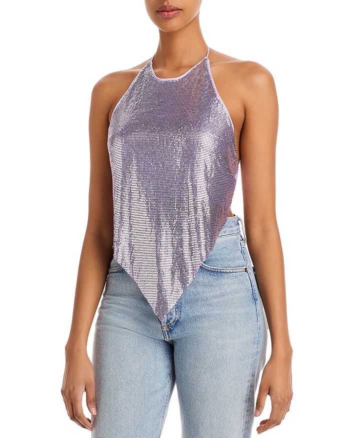 Frenchie Chainmail Halter Top In Lavender