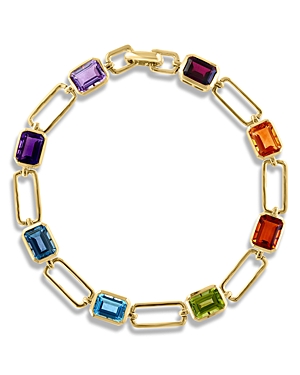 Bloomingdale's Multi Gemstone Paperclip Link Chain Bracelet In 14k Yellow Gold - 100% Exclusive In Multi/gold