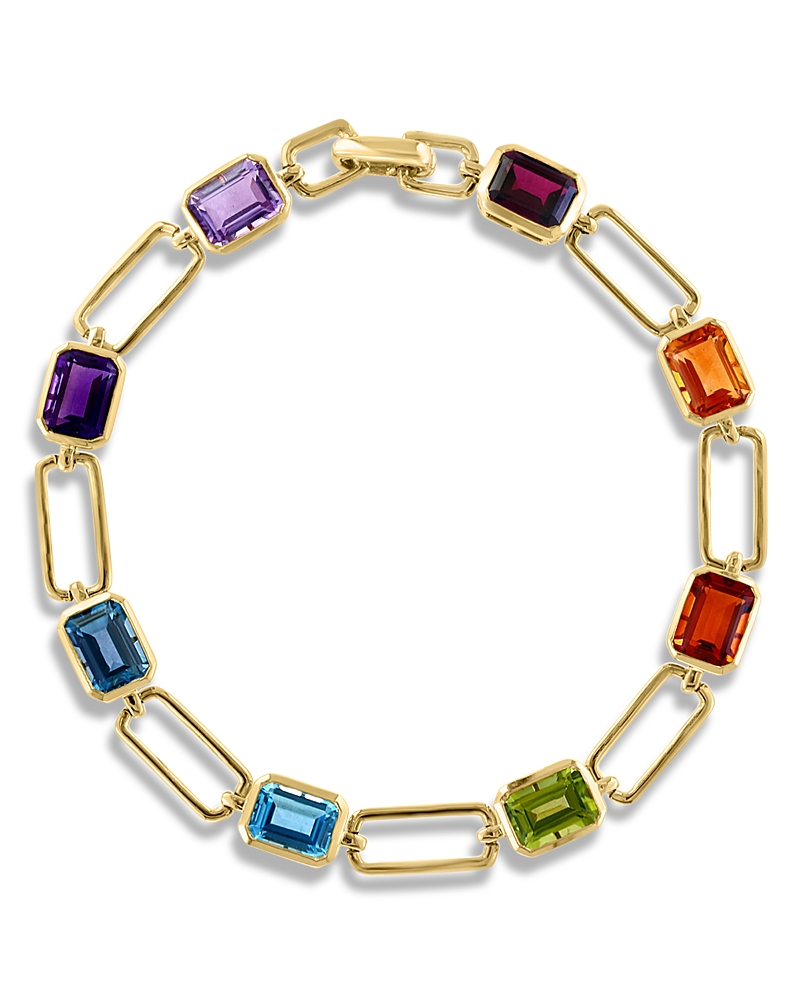 Bloomingdale's Multi Gemstone Paperclip Link Chain Bracelet In 14k Yellow Gold - Exclusive In Multi/gold