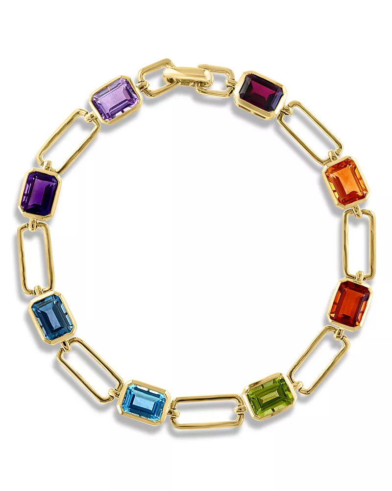 Bloomingdale's Fine Collection Multi Gemstone Paperclip Link Chain Bracelet in 14K Yellow Gold