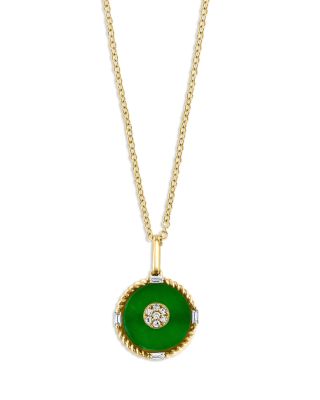 Bloomingdale's Fine Collection - Jade & Diamond Pendant Necklace in 14K Yellow Gold, 16-18" - Exclusive