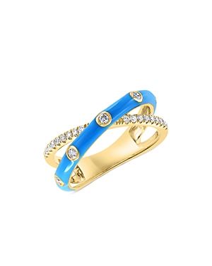 Bloomingdale's Diamond Crossover Ring In 14k Yellow Gold With Blue Enamel - 100% Exclusive In Blue/gold