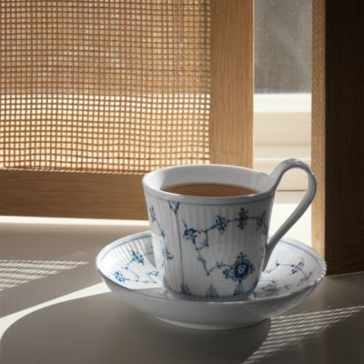 &amp;quot;Blue Fluted Plain&amp;quot; High Handle Tea Cup &amp; Saucer