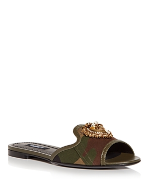 DOLCE & GABBANA WOMEN'S EMBELLISHED CAMO PRINT SLIDE SANDALS