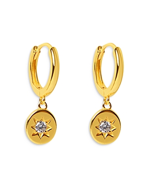 Argento Vivo Pave Star Charm Huggie Hoop Earrings in 14K Gold Plated Sterling Silver