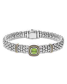 LAGOS - 18K Yellow Gold & Sterling Silver Caviar Color Peridot Frame Bead Link Bracelets