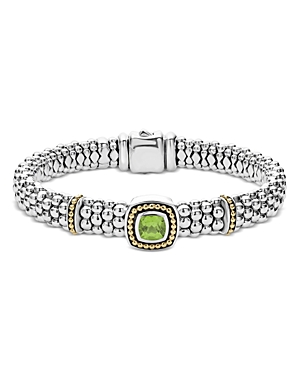 Lagos 18k Yellow Gold & Sterling Silver Caviar Color Peridot Frame Bead Link Bracelet In Green/silver