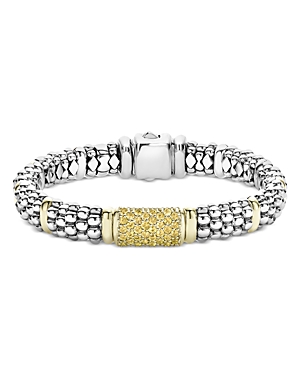 Lagos 18k Yellow Gold & Sterling Silver Signature Caviar Yellow Sapphire Pave Link Bracelet In Yellow/silver