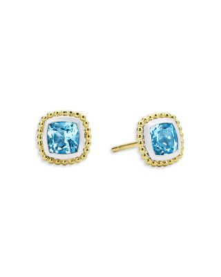 LAGOS - 18K Yellow Gold & Sterling Silver Rittenhouse Blue Topaz Stud Earrings