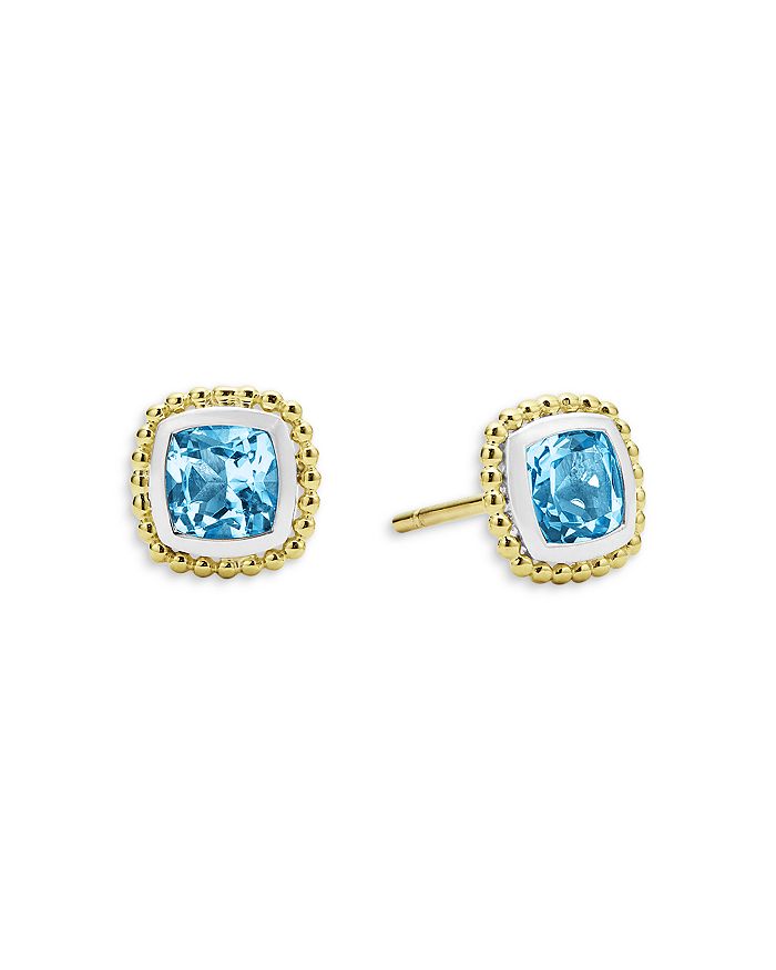 LAGOS - 18K Yellow Gold & Sterling Silver Caviar Color Blue Topaz Stud Earrings