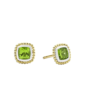 Shop Lagos 18k Yellow Gold & Sterling Silver Rittenhouse Peridot Stud Earrings In Green/gold