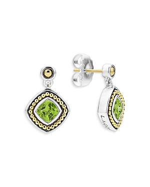 Lagos 18k Yellow Gold & Sterling Silver Rittenhouse Peridot Drop Earrings In Green/silver