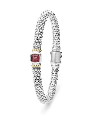 Sterling Silver & 18K Yellow Gold Caviar Color Rhodolite Garnet Solitaire Link Bracelet