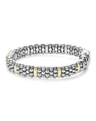 18K Yellow Gold & Sterling Silver Signature Caviar Blue Sapphire Pav&eacute; Link Bracelet