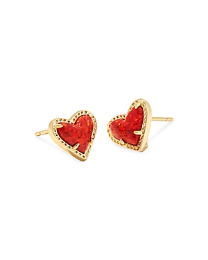Kendra Scott Ari Heart Stud Earrings In Red Kyocera Opal