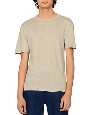 Sandro Crewneck Linen-jersey T-shirt In Light Green