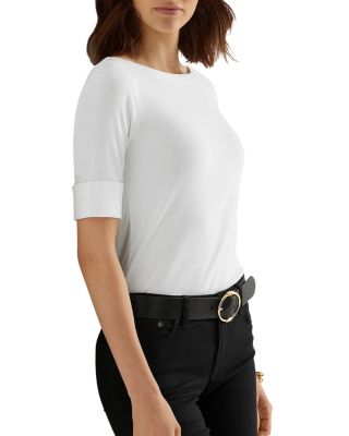 Elbow Sleeve Boat Neck Top 