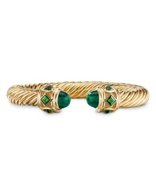 David Yurman 18K Yellow Gold Renaissance Bracelet with Malachite & Green Chrome Diopside