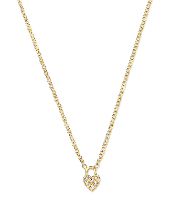 Pave Heart Padlock 14k Yellow Gold Pendant Necklace in White