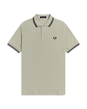 Fred Perry Twin Tipped Slim Fit Polo In Light Oyster