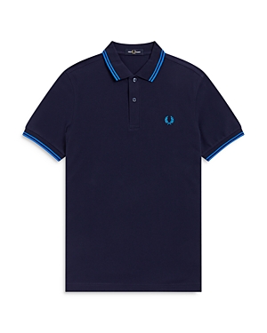 Fred Perry Twin Tipped Slim Fit Polo In Dark Carbon/kingfisher
