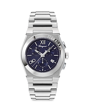 Ferragamo Men's Vega Chrono Stainless Steel Bracelet Watch, 42mm In Blue/silver