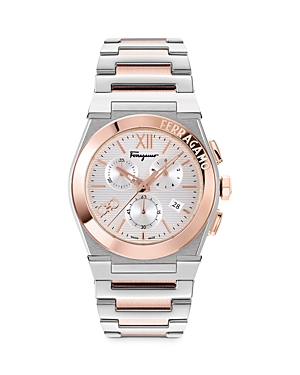 Ferragamo Vega Chrono Bracelet Watch In Silver/rose Gold