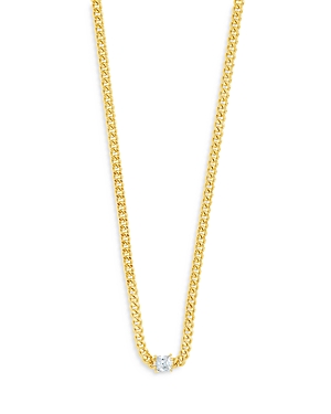 Shop Sterling Forever Square Cubic Zirconia Curb Chain Collar Necklace In 14k Gold Plated, 16-18
