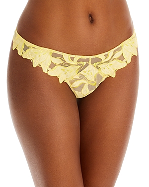 Fleur Du Mal Lily Satin-trimmed Embroidered Stretch-tulle Thong In Daffodil