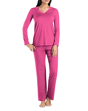 Shop Hanro Champagne Long Sleeve Pajama Set In Very Berry