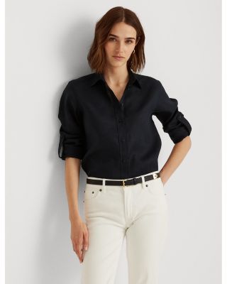 Linen Long Sleeve Collared Button Down Shirt, Regular & Petite