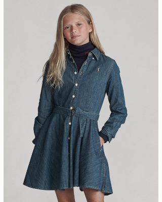 Girls' Denim Shirt Dress with Belt - Big Kid