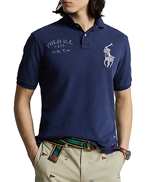 Polo Ralph Lauren Cotton Mesh Big Pony Patch Printed Classic Fit Polo Shirt In Dark Cobalt