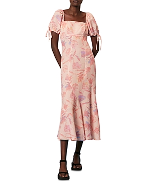 Shop Whistles Floral Print Midi Dress In Pink/multi