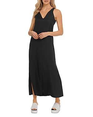 Shop Dkny Linen V-neck Maxi Dress In Black