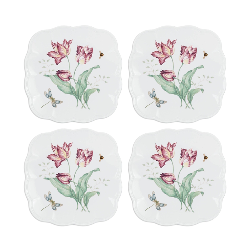 Lenox Butterfly Meadow Square Accent Plates, Set Of 4 In White