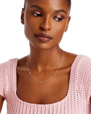 18K Gold Diamond Station Necklace, 18"