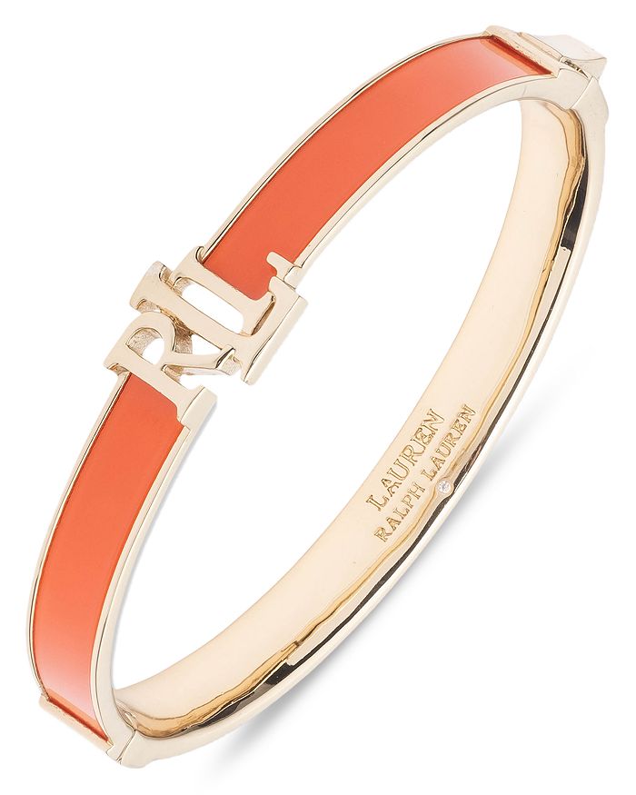 Ralph Lauren Logo Orange Inlay Bangle Bracelet in Gold Tone ...