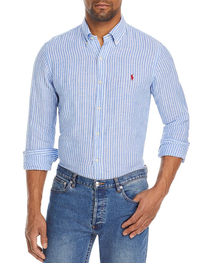 Lucky Brand Men's Stripe Linen Short Sleeve Camp Collar Shirt - Macy's