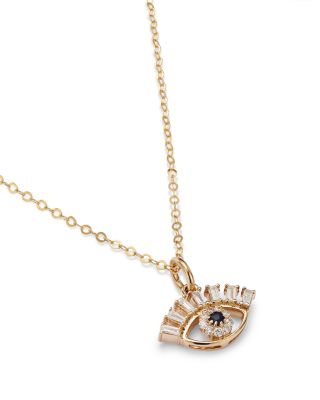 Diamond & Blue Sapphire Evil Eye Pendant Necklace in 14K Yellow Gold, 18" 
