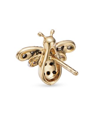 Black & White Diamond Bumble Bee Earrings in 14K Yellow Gold 