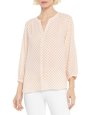 Nydj Three Quarter Sleeve Printed Pintucked Back Blouse In Chez Geo